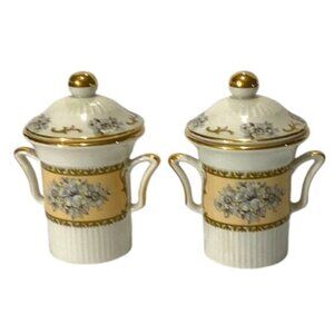 Vintage Pair Aurora Ceramiche Collectible Fine Porcelain Covered Urn Small Italy